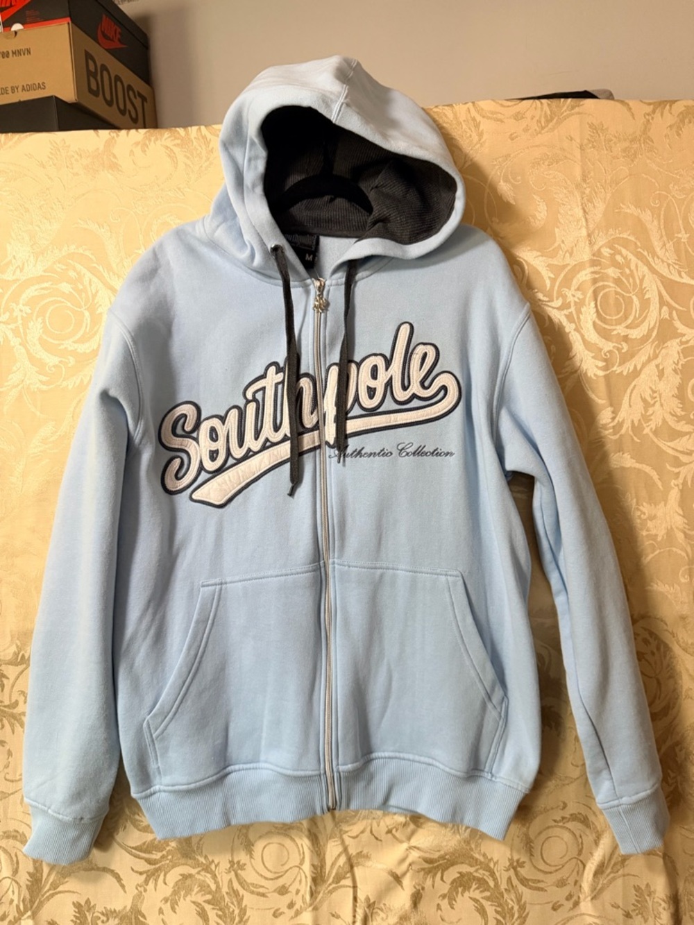 Southpole Light Blue and Black Zip Hoodie with Charm
